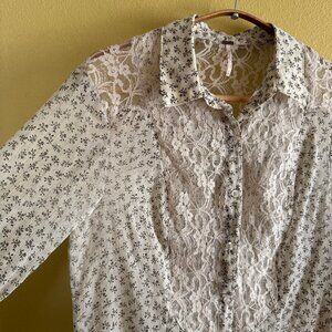 Free People Sheer Floral Lace Button Down Shirt